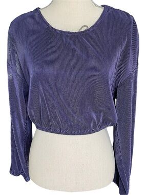 NWOT Moon River Purple Ribbed Long Sleeve Tie Back Crop Top (M)